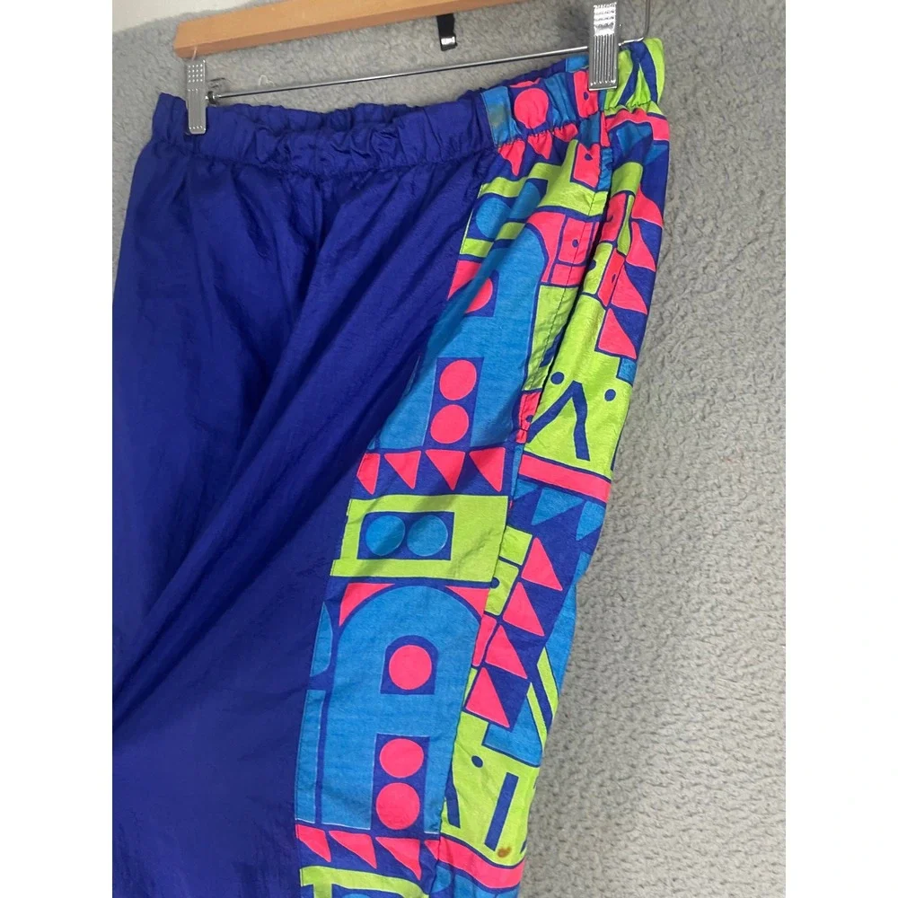 Vintage Gitano Active Nylon Track Pants Blue Neon Geometric 90s Windbreaker L
